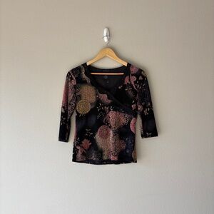 vintage y2k west end floral v-neck blouse
